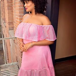 Morgan Pink Off-The-Shoulder Perforated Dress